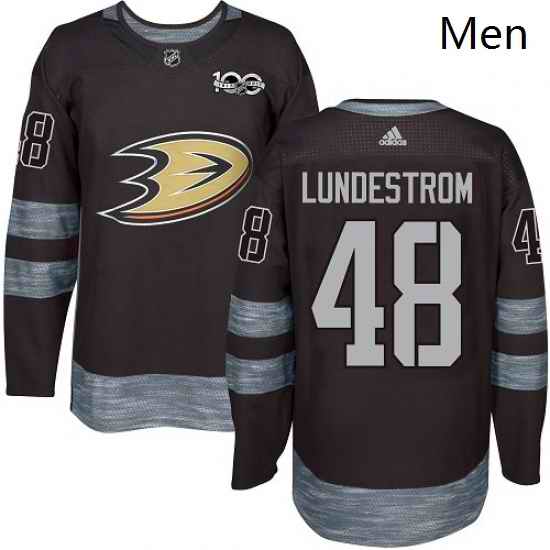 Mens Adidas Anaheim Ducks 48 Isac Lundestrom Authentic Black 1917 2017 100th Anniversary NHL Jersey